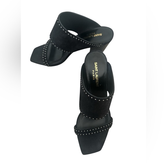 Saint Laurent Black Ladies Oak Mule Suede Studded Sandal Shoe Sz 37.5 NWOT NEW - Picture 5 of 16